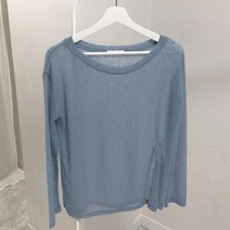 여성용 사이드 트임 썸머 긴팔 린넨 티셔츠