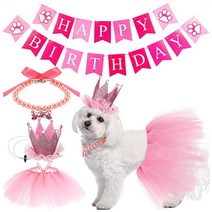 마켓감성 반려동물 생일파티 스커트 크라운세트, 핑크, 1세트