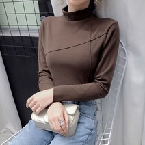 안다로미 여성용 데일리 하이넥 포인트 절개 긴팔 티셔츠