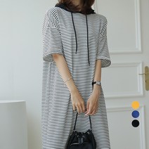 쿨쿠 여성용 후드 스트라이프 반팔 임산부 원피스
