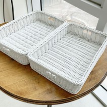 등나무 직사각 라탄 바구니 J002, 화이트, 2개