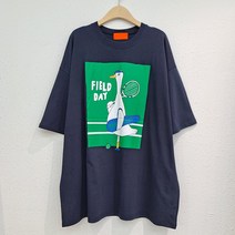 티탁 여성용 빅사이즈 데일리 박스핏 라운드넥 캐릭터 프린팅 테니스 덕 반팔티