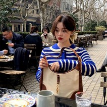 여성용 레르랑 펀칭 스트라이프 카라 가디건 cpcd2140c28