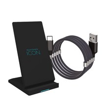 ICON 듀얼 코일 15W 스탠드 무선충전기 거치대 + C타입 자석 케이블, 블랙, 1개