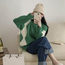 패션풀 여성용 아트 배색 니트 29125