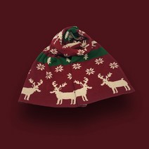 여성용 어반플렉스 크리스마스 사슴디자인 롱 양면 니트 머플러