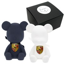 라띠크제이 엠블럼 베어 차량용 방향제 포르쉐 블랙 + 화이트 + 리필 클린코튼 5ml, 1세트