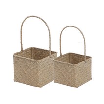 부스마켓 사각 손잡이 꽃꽂이 바구니 L + M, 베이지, 1세트