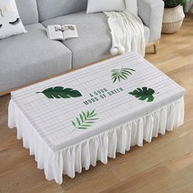 알럽홈 거실 커피 테이블 쉬폰 커버, 격자 그린리프