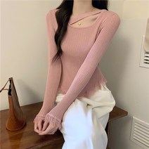 여성용 MA 슬림 태슬 포인트 골지 티셔츠