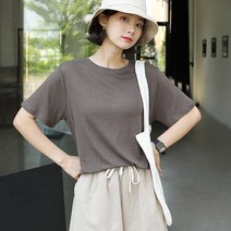 빼빼 여성용 린넨혼방 라운드넥 베이직 반팔 티셔츠