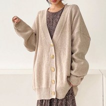 뜨개진 여성용 램스울 오버핏 골지 빅 클로에 박시 가디건