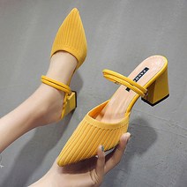 여성용 세로줄 세련미 넘치는 미들 힐 슬리퍼