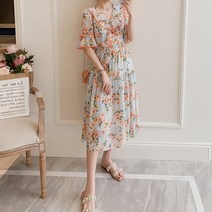 메이첼 빅사이즈 화사한 꽃무늬 러플 쉬폰 원피스 00045