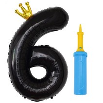 제이벌룬 은박 왕관 숫자풍선 대 6 + 손펌프세트, 블랙(풍선), 블루(손펌프), 1세트