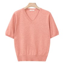 레몬소울 여성용 레이먼 자일 브이넥 린넨 니트 반팔 티셔츠