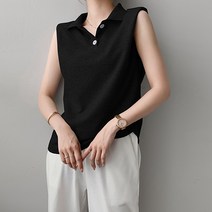 유니제이 여성용 리포 카라 민소매 티셔츠