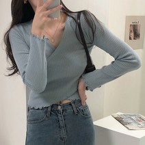 체리체리 여성용 프릴 랩 가을 골지 니트