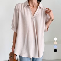 보에리에 여성용 오픈 카라 넥 5부 소매 블라우스