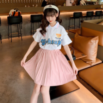 오렌지다몸 여아용 하트 곰돌 카라 티셔츠 + 주름 치마 세트