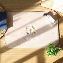 컴포리빙 플라워 극세사 자수 주방 욕실 발매트 벨로, 핑크베이지