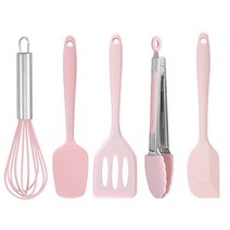 실리콘 요리도구 5종 세트 대 MP214, 핑크, 거품기 + 뒤집게 + 주걱 + 집게 + 스패출라