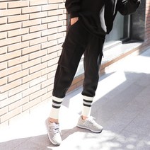 빼빼 여성용 허리밴딩 기모안감 밑단 시보리배색 카고 조거팬츠