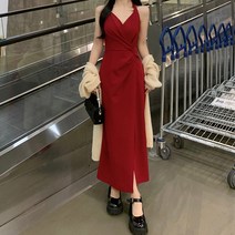 여성용 블랙101 다이닝 셔링 나시 슬림 롱 원피스 CH-2321393