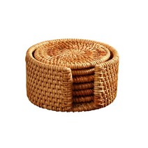 스토리빙 라탄 컵받침대 6p + 홀더 세트, 혼합색상