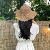 플랜데이 바캉스 여름 와이어 챙 리본 밀짚 모자