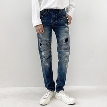 디아 남성용 디스트로이드 바이커 절개 지퍼 포켓 데미지 데님