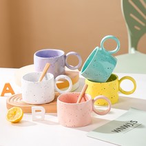 루시아이 점박이 머그잔 5종, 화이트, 옐로우, 민트, 퍼플, 핑크, 1세트