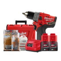 밀워키 12V FUEL 해머 드릴 드라이버 세트 M12 FPD-202C + 콘크리트 + 금속 + 드라이버팁 비트 풀세트, 1세트