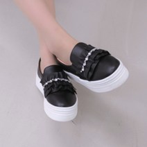 플랙슈 키높이 발등 프릴보석 통굽 슬립온 4cm