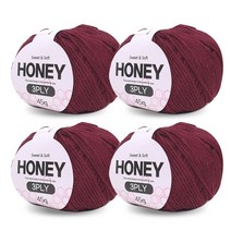 니뜨 허니 3ply 뜨개실 45g x 4p + 무료 도안 세트, 27 와인