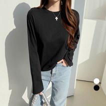 쿨쿠 여성용 코튼 세미 크롭 긴팔 티셔츠