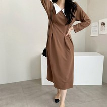 마이시즌 여성 리버 카라 배색 원피스