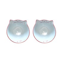반려동물 고양이 얼굴 높은 도자기 식기 YT_RC447, 핑크, 2개