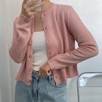 뜨개진 여성용 하트 버튼 라운드 크롭 에피트 가디건