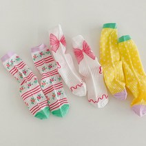 꼼지 여아용 S메쉬 레드플라워리본22 긴목 양말 3족 세트