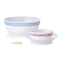 파이렉스 밀크글라스 굿푸드다이너 1인 라면그릇 세트 4p, 랜덤발송(수저받침), 밥공기 + 앞접시 + 면기 + 수저받침