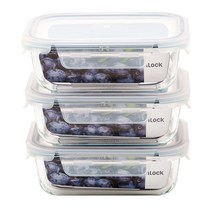 수퍼오븐글라스 내열유리 직사각 밀폐용기 퍼플 630ml, 3개, 밀폐용기 3p