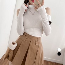 밀키버터 여성용 속기모 숄더 트임 워머 폴라 긴팔 티셔츠