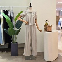 포커스 FM4D9ST5847_리본 블라우스 와이드 팬츠 세트