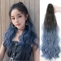 가발 그라데이션 컬러 포니테일 헤어피스 묶음머리 집게핀, 다크블루