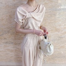 이안 리본 꼬임 드레이프 셔링 티셔츠 블라우스 3color