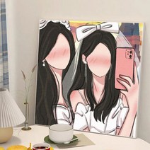 diy 디지털 유화 채색화 캐릭터 자매 절친 핸드페인팅 유채화 아이디어 선물 장식화, G62104, 30*30cm+두꺼운안테