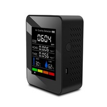 휴대용 이산화탄소 감지기 디지털 온도 습도 테스터 HCHO TVOC 공기질 모니터 CO2 측정기 5 in 1, 01 Black