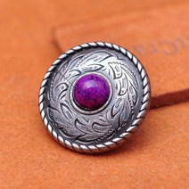 비즈공예 원석 골동품 실버 로프 사이드 프레리 먼지 꽃 새겨진 가죽 공예 안장 압정 청록색 Concho 버튼, 07 Purple Bead