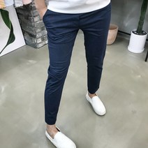 용된다 남자 9부 슬림핏 데일리 스판 밴딩 면바지